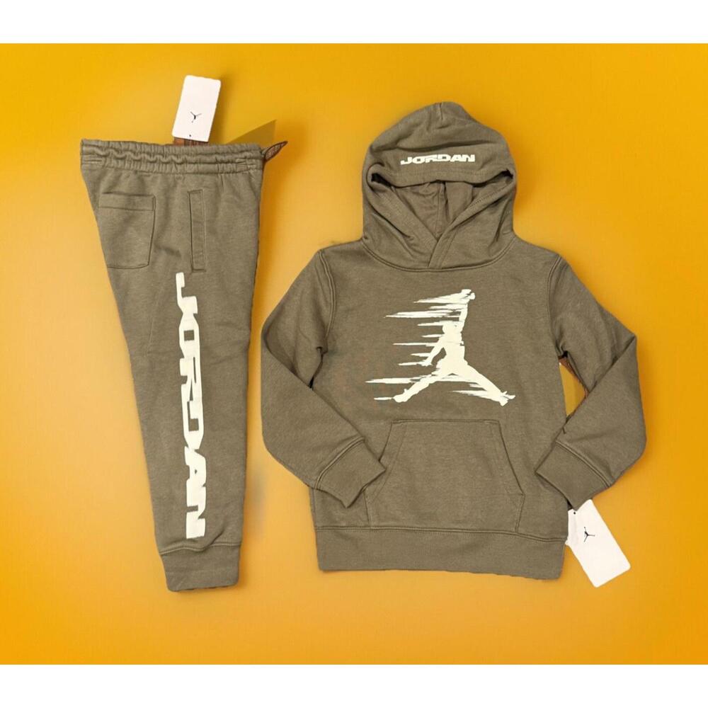 $102 NWT AIR JORDAN FLIGHT 2 Piece Set Hoodie Joggers Pants Green Size 6